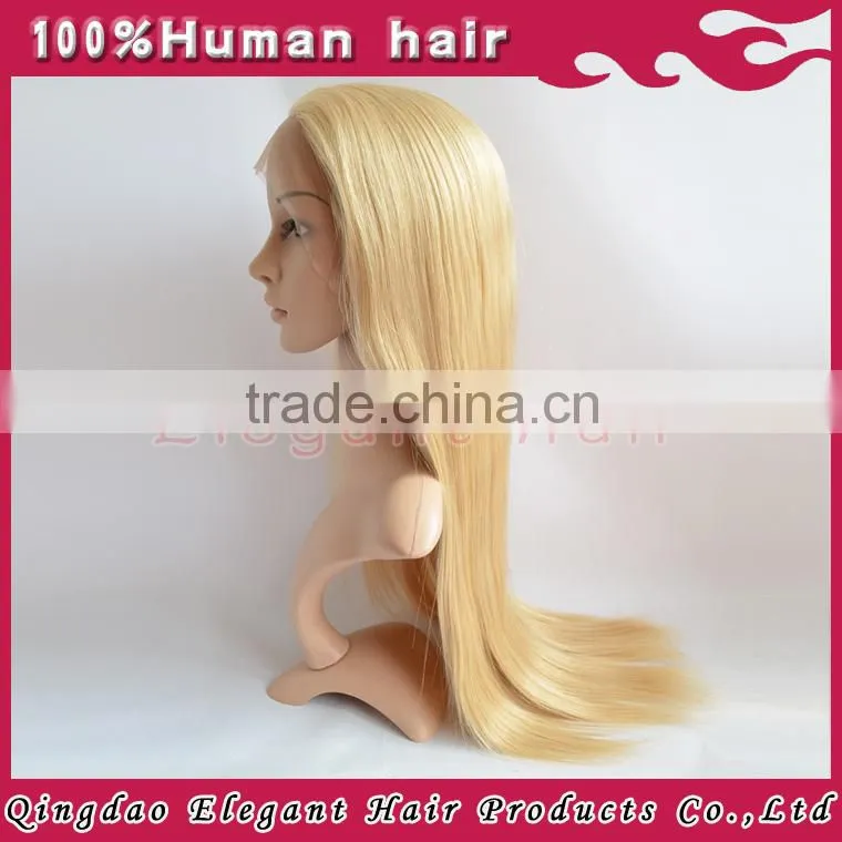 2015 Qingdao new high quality human hair lace wigs blonde