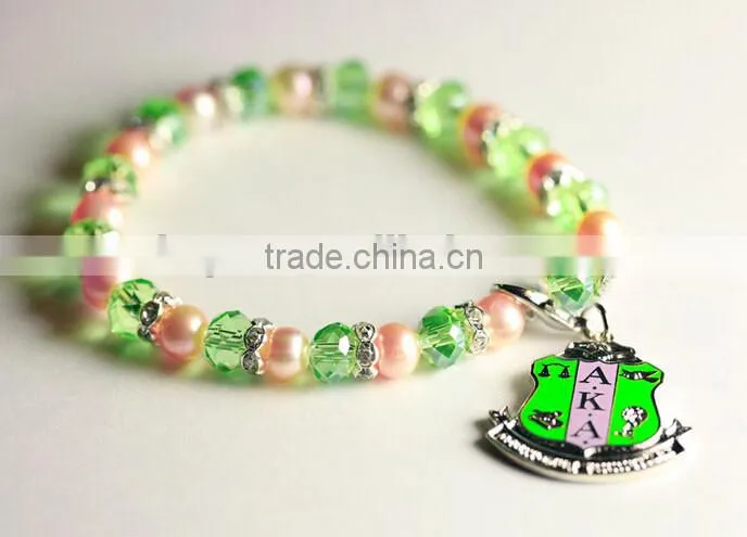 AKA Divine 9 Pearls Pink Green bracelet Jewelry