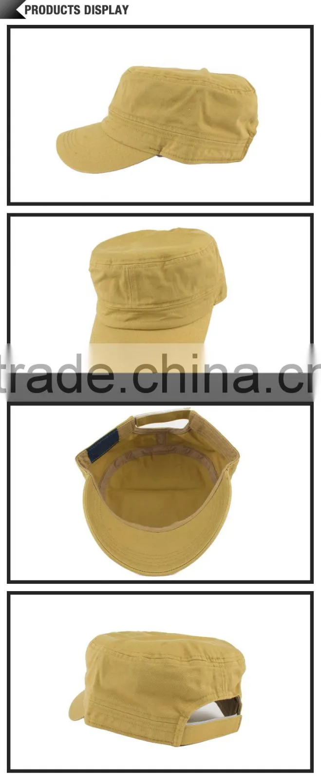 Custom flat top army cap worn-out black cotton military hat wholesale