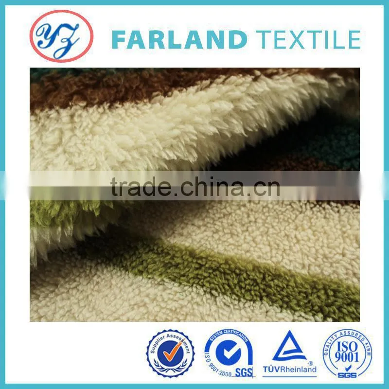printed stripes sherpa fleece fabric for winter blanket ,ugg boots upholstery velvet fabric