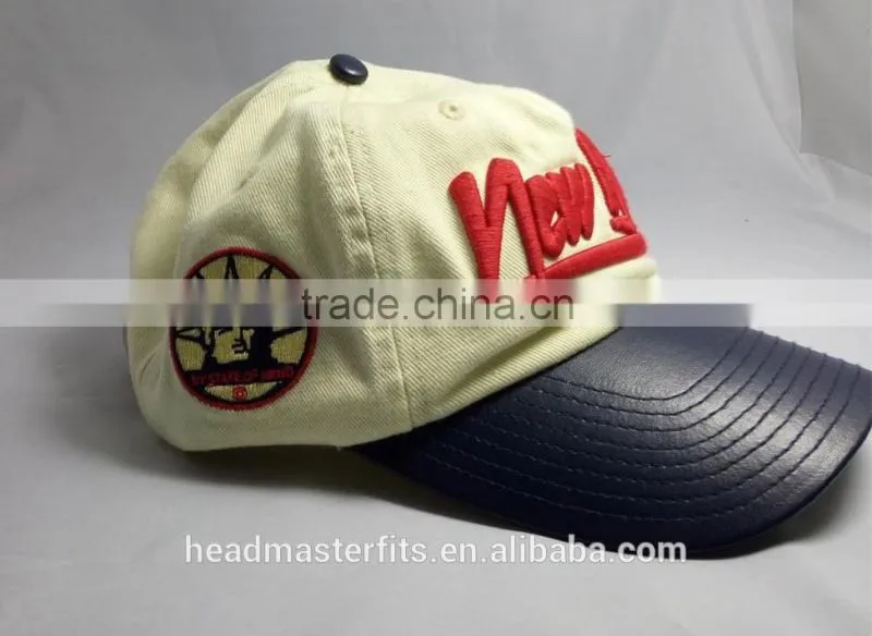 Custom 6 panel new york embroidery unique baseball cap pu brim baseball hat