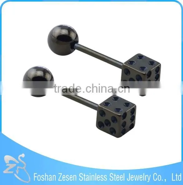 Dice Design Steel Bar Flexible And Acrylic Tongue Rings