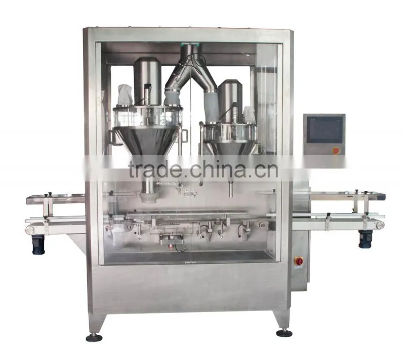 High speed and precision double nozzle powder bottle filler