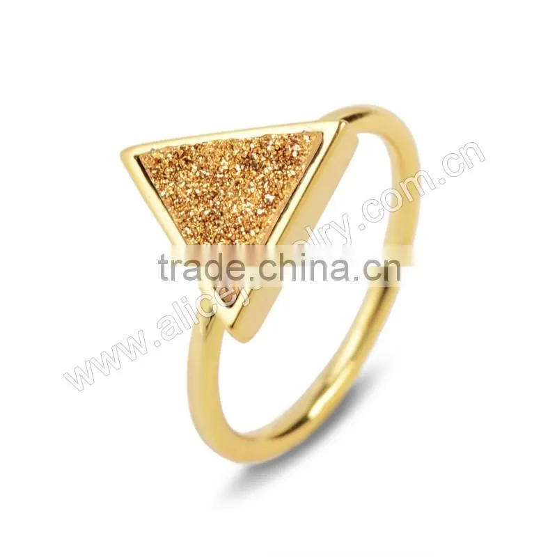 Fashion Druzy Triangle Geometric Crystal Druzy Ring Gold Filled Wholesale Gemstone Bezel Ring Supplier