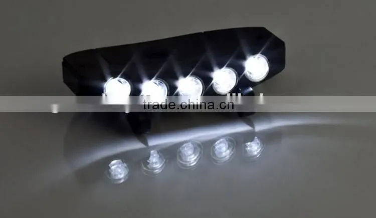 5LEDs Plastic Cap Hat Light 2*CR2032 Battery Powered LED Fishing Light LED Hat Light Sale Black LED Portable Headlamp