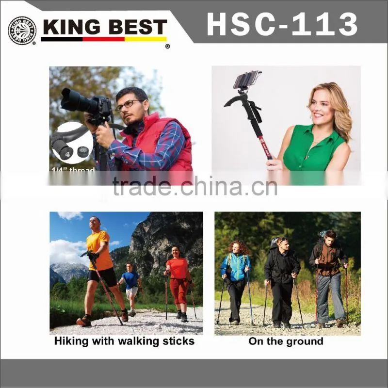 KING BEST new Carbon trekking pole With Phone Holder 3-SECTION adjustable nordic walking poles mountaineering stick