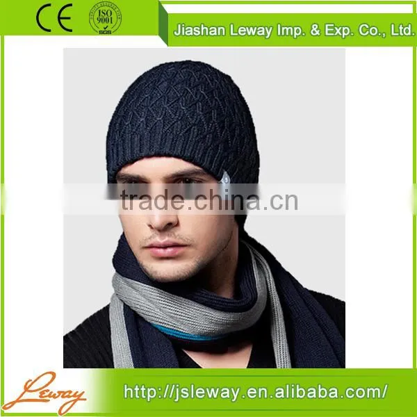 High quality China sale men's fashion black knitted rib beanie