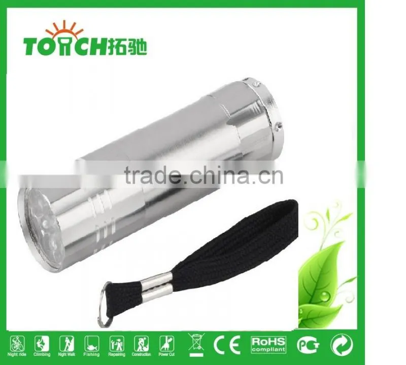 Aluminum Alloy Camping Mini 9 LED flashlight waterproof 9 leds flash light emergency flashlight for 3*AAA Battery