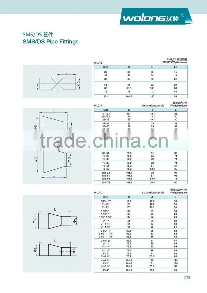 Stainless steel clamped pipe reducer 1" to 6" union welding male