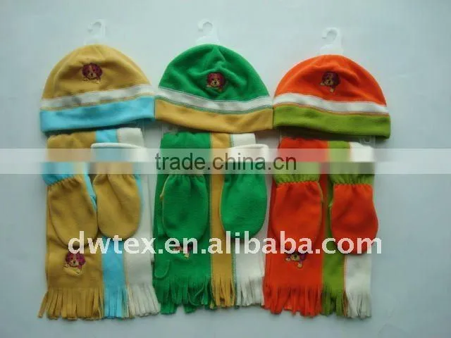 Polar fleece beanie hat scarf gloves set