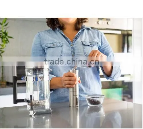 customized stainless steel manual ceramic burr mill coffee grinder with logo