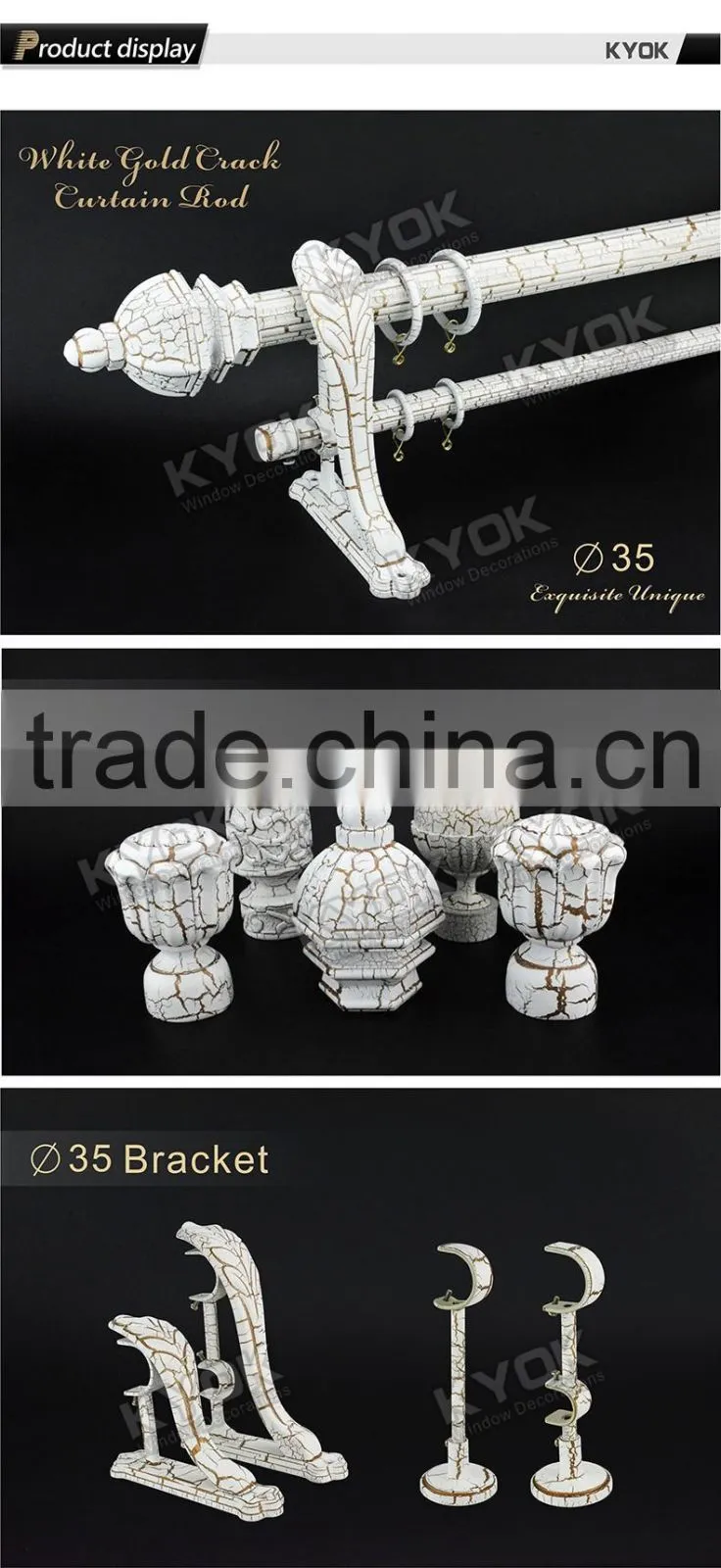 KYOK hot selling crack white color curtain rod accessories, blue diamond decor curtain rod end caps, aluminum curtain rod holder