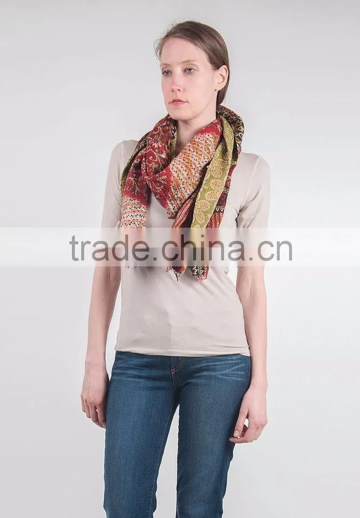 Authentic Indian Vintage Kantha Work Reversible Silkshawls/Scarves/Stoles