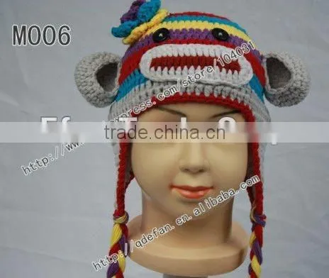 Hot sale !Free shipping 100% cotton crochet multicolor soft monkey hat / crochet beanie caps/ ny fashion hat/ winter hat