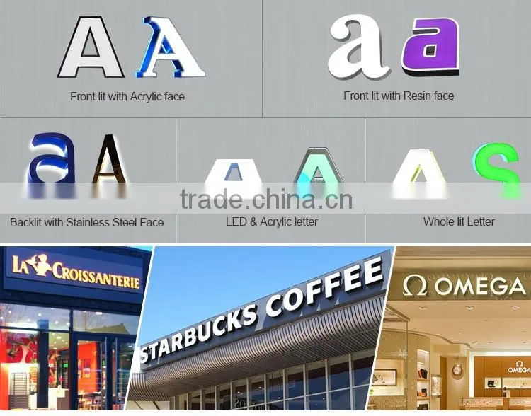 High quality wall mounted custom led backlit stainless steel letter signs