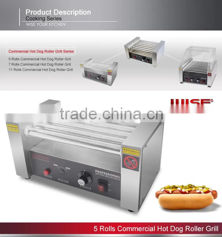 WISE Commercial 5 Rolls Electric Hot Dog Roller Grill With Sneeze Guard