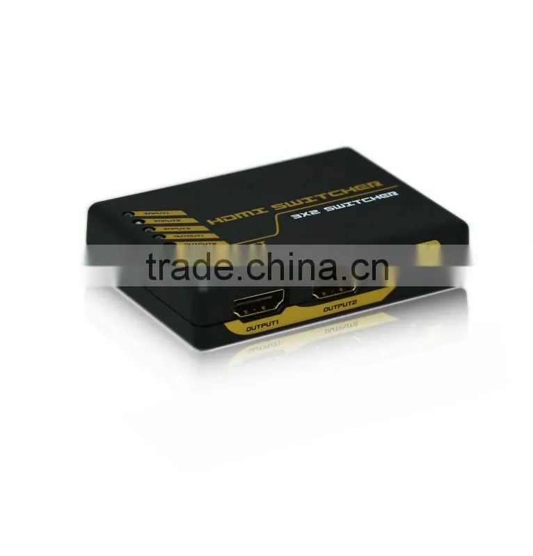 Smart 3x2 port hdmi switch switcher with remote PET0302