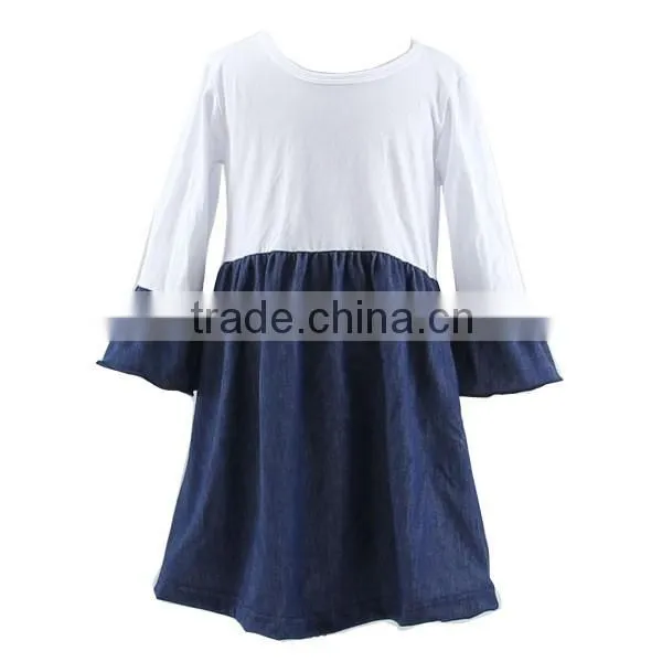 2016 kaiyo boutique simple design dress for girls bib ruffle dress cute pearl dress boutique kids clothes