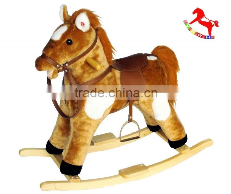 74*30*58cm big lovely customized stuffed plush children rocking horses series toy with wooden base&sound