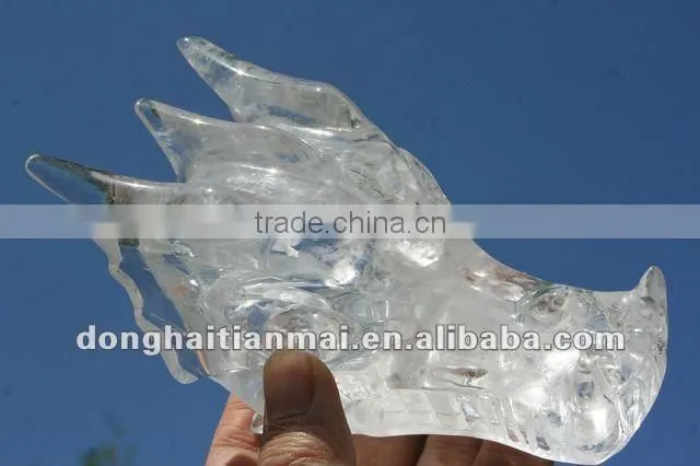 Wholesale Large Size Water-Clear Natural Crystal Carving Dragon Skull