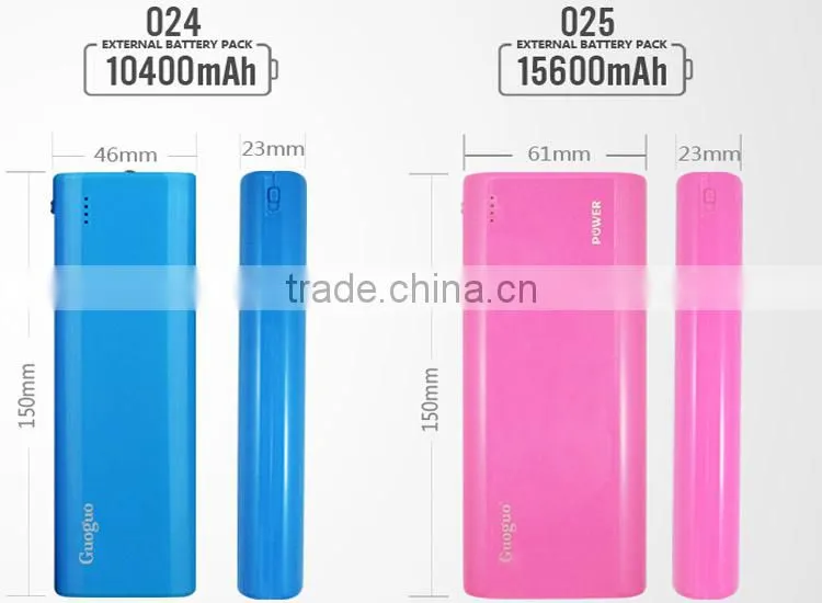 Colorful high Capacity Portable Mobile Power Bank 15600mAh with double usb port