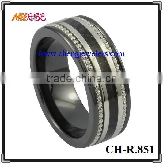 Wood inlay black ceramic ring 10mm