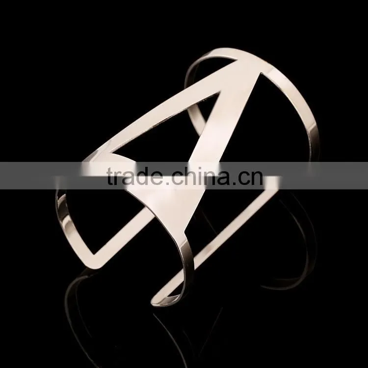 2016 New Gold Silver Triangle Alloy Wide Open Cuff Bangle Bracelet For Women Fashion Jewelry