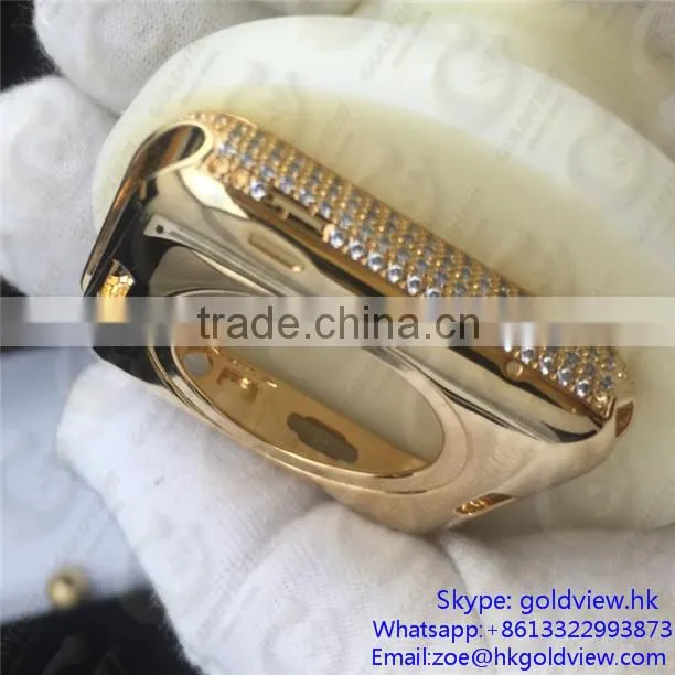 Newest hot selling, crystal steel metal case housing for apple watch 24k gold plated