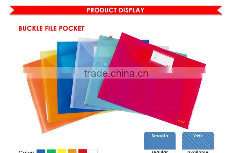Good quality FC size transparent color PP buckle file pocket