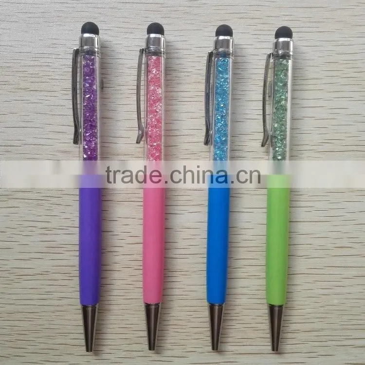 Top selling products metal clip 4 colors stylus pen upper inner is crystal