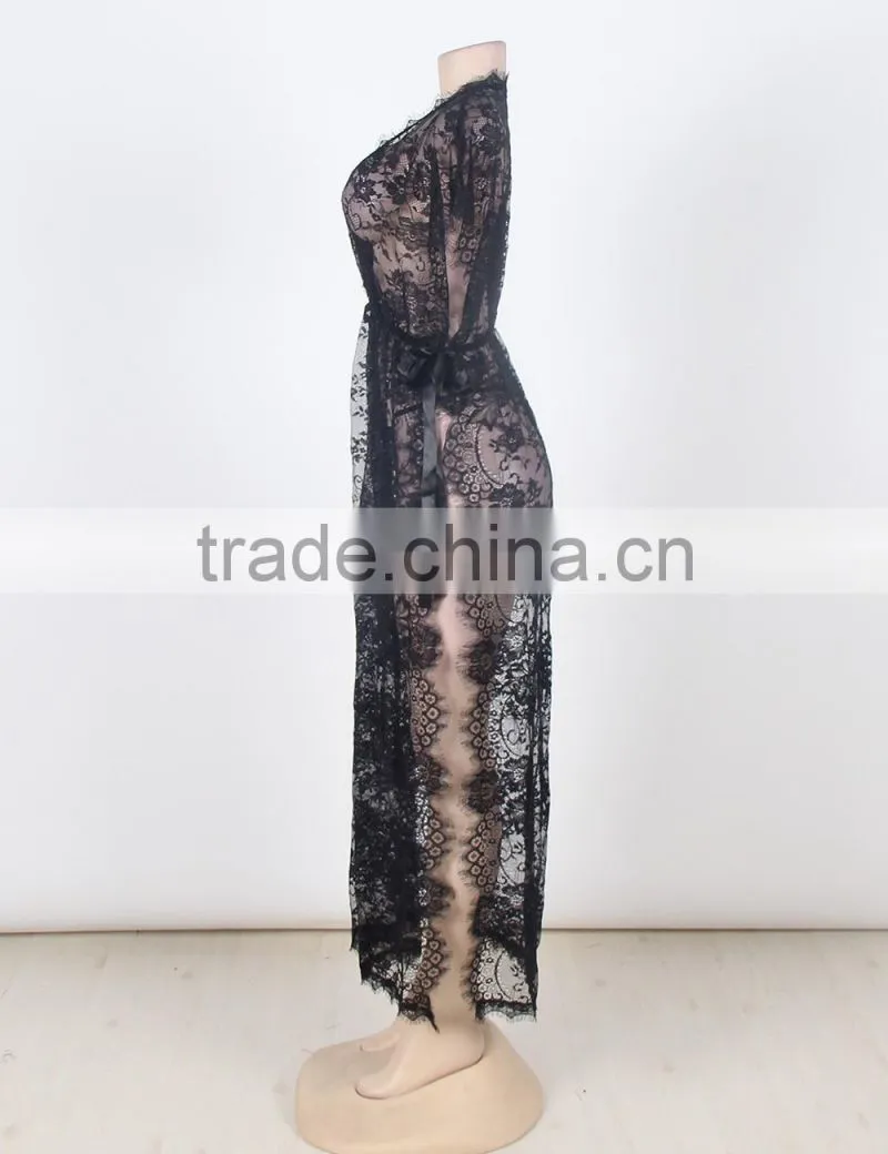 Women long gown see through transparent lingerie