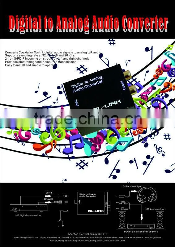 Optical Coaxial Digital to Analog Audio Converter Provides Electromagnetic-noise-free Transmission