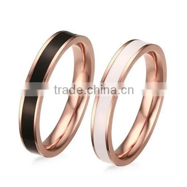 2016 Wholesale Korean White/Black Epoxy Rose Gold Plated Stainless Steel Ring