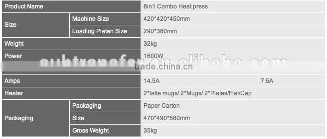 Hot selling Sublimation Multifunctional combo heat press machine 8 in 1