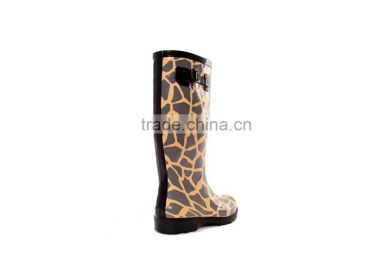 Leopard printed women's boots,cheap rubber boots,boots with buckle