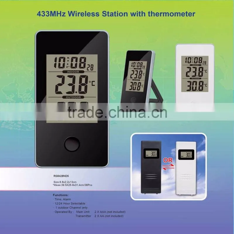 Portable Home/Office RCC Weather Station Black with Indoor Outdoor Thermometer Monitor Digital Alarm Clock