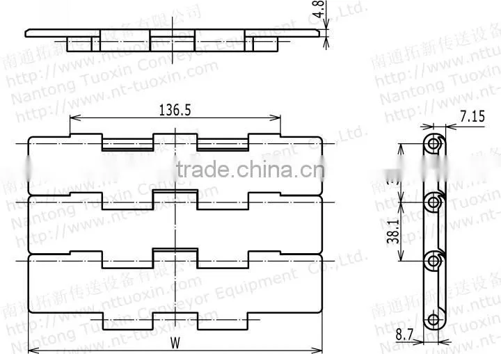 821 Straight Run Double Hinge Plastic TableTop Chain