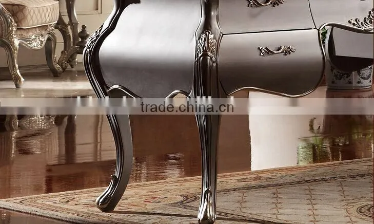 European Style Luxury Executive Office Desk, Classic Wood Carving Writing Table, Silver Foil Home Office Furniture (BF01-ML019)
