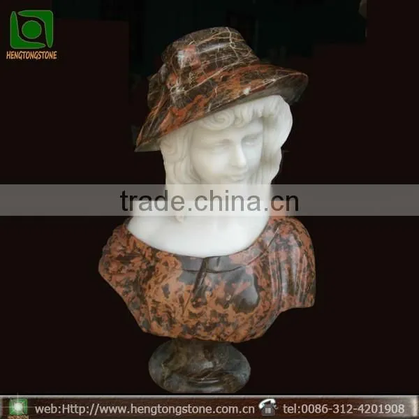 Hand Carved Female Marble Girl Head Bust Statue