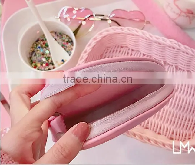 Sweet Heart Design Ladies Zipper Card Wallets Cute Coin Bag with Pink Pendant