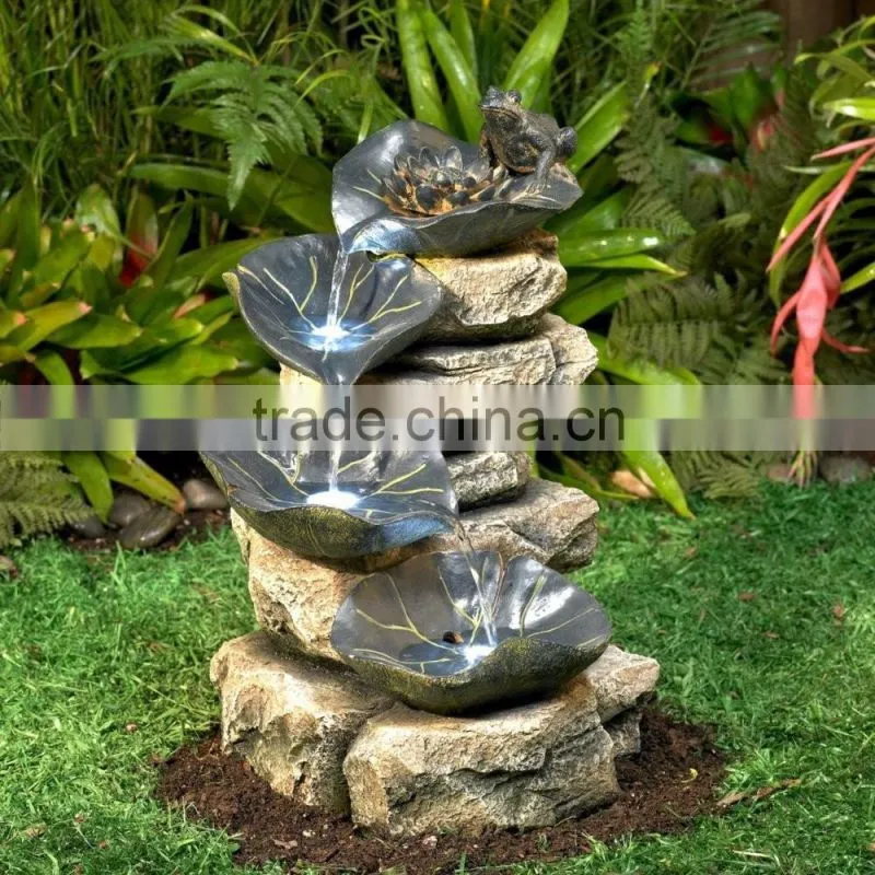 Frog and Four Lily Pad LED Lighted Outdoor Fountain