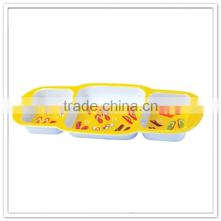 Slipper printing melamine sauce dishes, 3 compartments party bulk appetizer plates