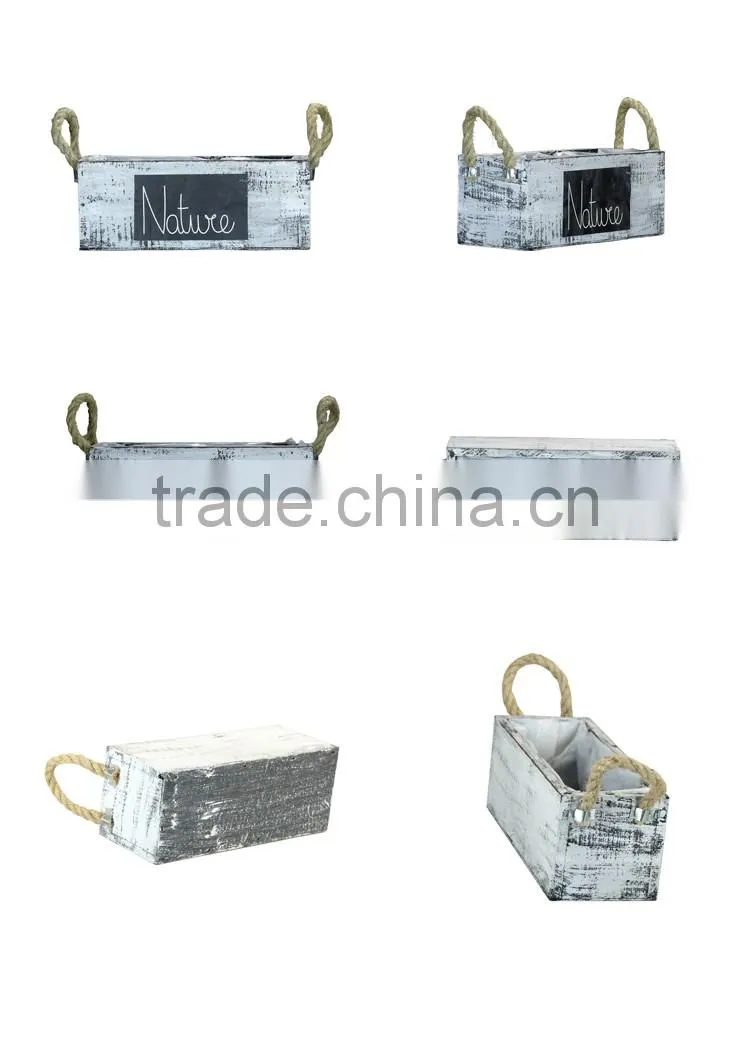 Rectangle Shape Wooden Pot Planters with Rope Handles