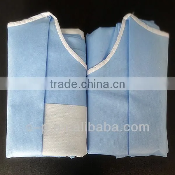 Disposable Blue SMS Nonwoven Surgical Gown With Elastic Cuff