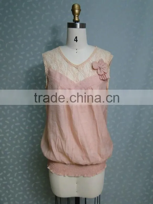 Fashion Garment Nice Lace Neck Design Ladies Blouse
