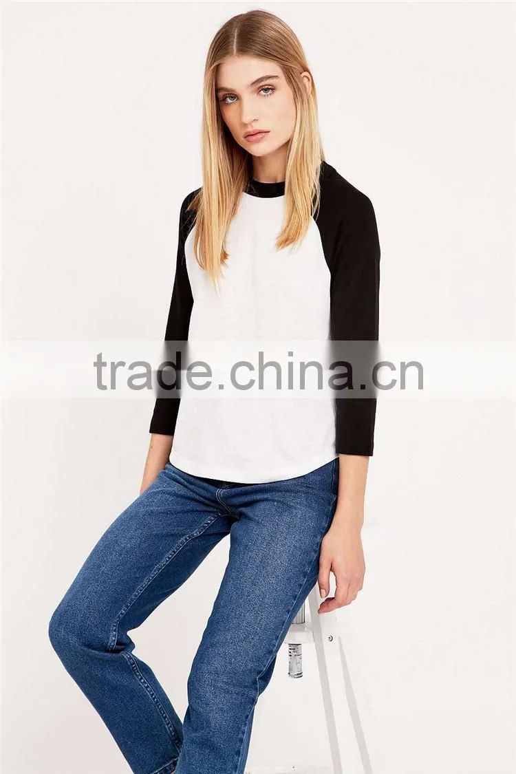 Crew neck wholesale 3/4sleeve blank t shirt ringer t shirt