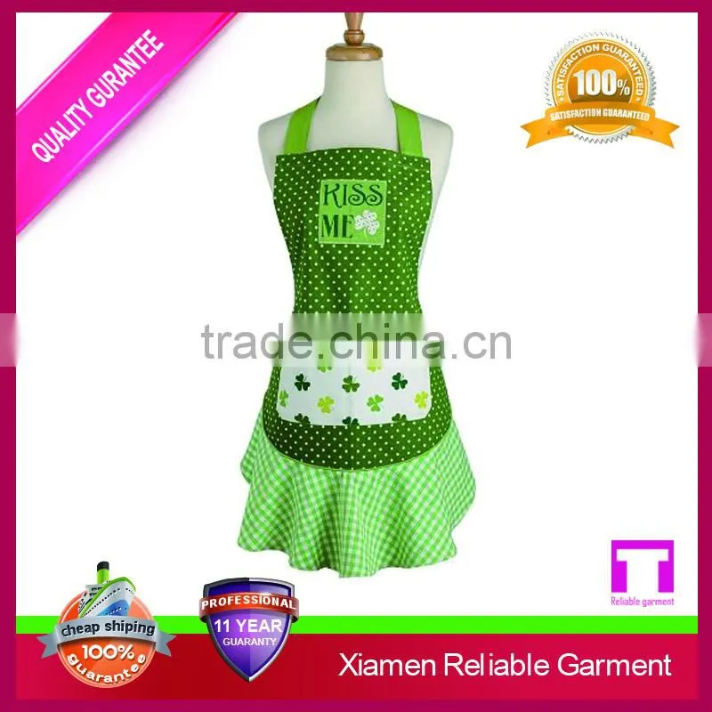 High quality green ruffle fabric printed aprons