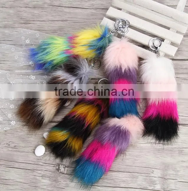 Rainbow Printed Logo Metal Crab cheap fake fur fox tail keychain manufacture
