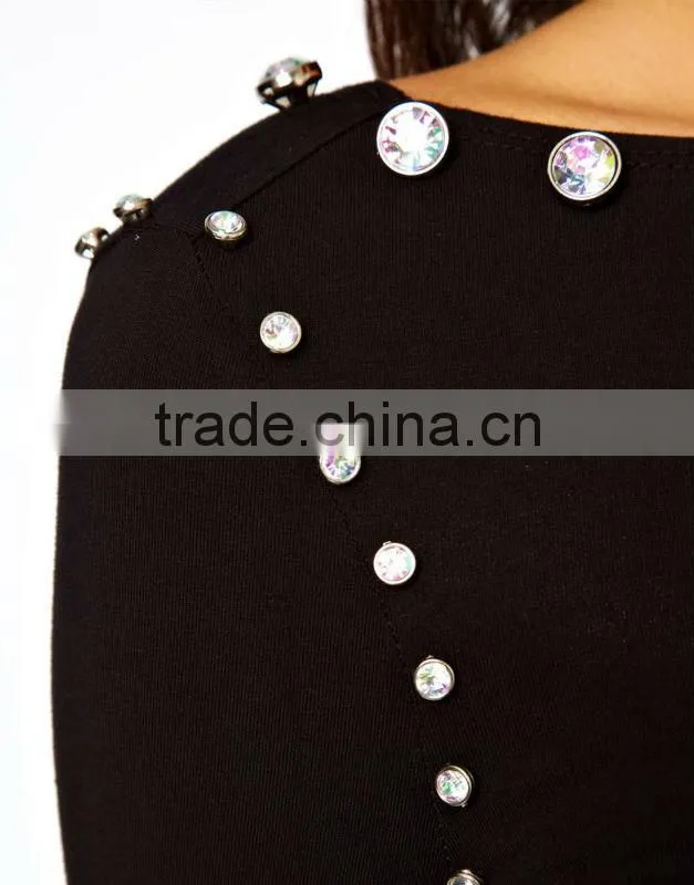 Midi Body-Conscious Dress With Jewelled Neckline