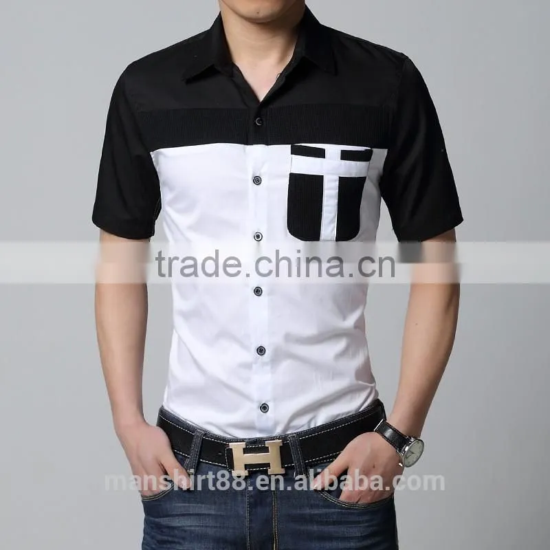 elegant contrast color slim fit casual short sleeve men casual shirt